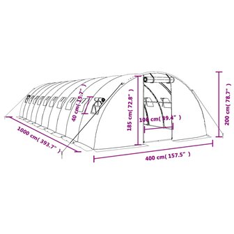 Tuinkas met stalen frame 40 m&sup2; 10x4x2 m wit 12