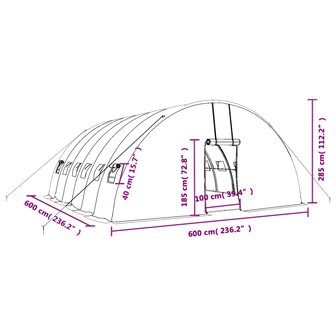 Tuinkas met stalen frame 36 m&sup2; 6x6x2,85 m wit 12