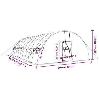 Tuinkas met stalen frame 60 m&sup2; 10x6x2,85 m wit 12