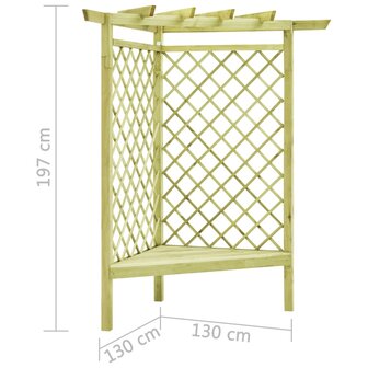 Hoekpergola met zitting 130x130x197 cm ge&iuml;mpregneerd grenenhout 5