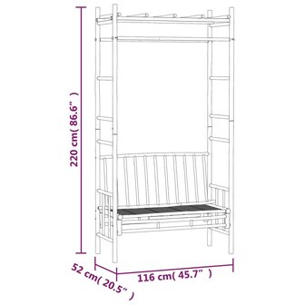 Tuinbank met pergola 116 cm bamboe 6