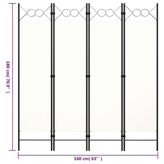 Kamerscherm met 4 panelen 160x180 cm wit 6