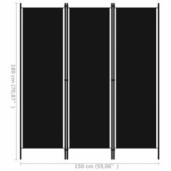 Kamerscherm met 3 panelen 150x180 cm zwart 6