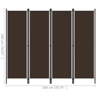 Kamerscherm met 4 panelen 200x180 cm bruin 6