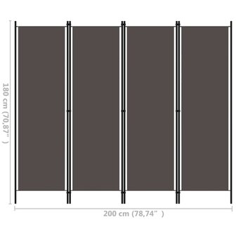 Kamerscherm met 4 panelen 200x180 cm antraciet 6