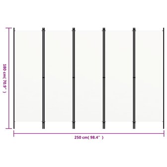 Kamerscherm met 5 panelen 250x180 cm wit 6