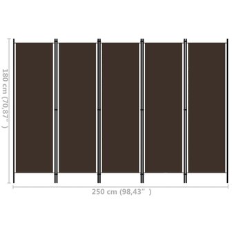 Kamerscherm met 5 panelen 250x180 cm bruin 6