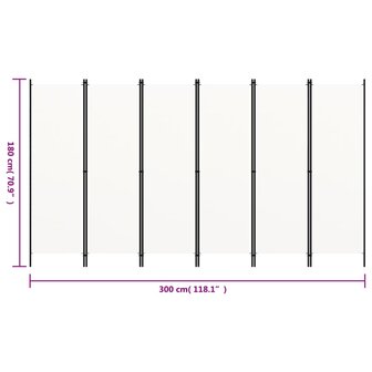 Kamerscherm met 6 panelen 300x180 cm wit 6