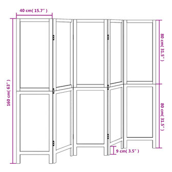 Kamerscherm met 5 panelen massief paulowniahout wit 8