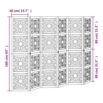 Kamerscherm met 6 panelen massief paulowniahout bruin en zwart 8