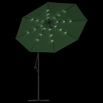 Zweefparasol met LED-verlichting en metalen paal 300 cm groen 6