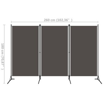 Kamerscherm met 3 panelen 260x180 cm antraciet 5