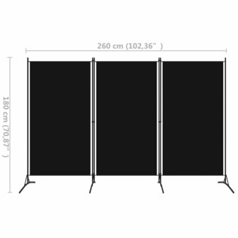 Kamerscherm met 3 panelen 260x180 cm zwart 5