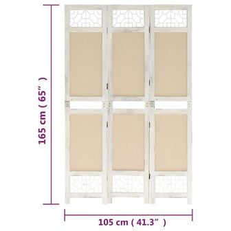 Kamerscherm met 3 panelen 105x165 cm stof cr&egrave;mekleurig 7