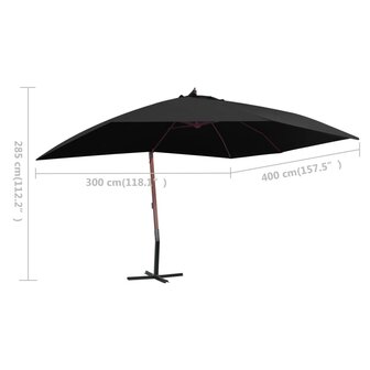 Zweefparasol met houten paal 400x300 cm zwart 8