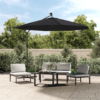 Zweefparasol met LED-verlichting en stalen paal 300 cm zwart 1