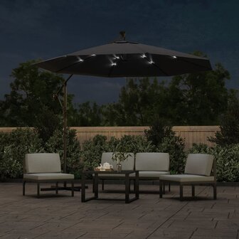 Zweefparasol met LED-verlichting en stalen paal 300 cm zwart 3