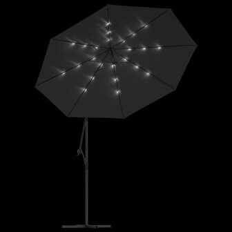 Zweefparasol met LED-verlichting en stalen paal 300 cm zwart 6