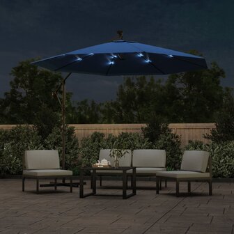 Zweefparasol met LED-verlichting en stalen paal 300 cm blauw 3