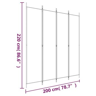 Kamerscherm met 4 panelen 200x220 cm stof wit 8