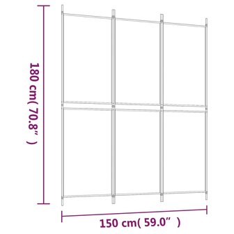 Kamerscherm met 3 panelen 150x180 cm stof wit 8