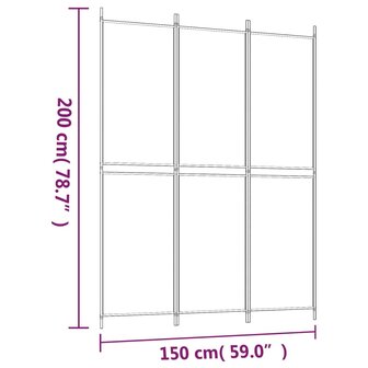 Kamerscherm met 3 panelen 150x200 cm stof wit 8