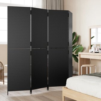 Kamerscherm 4 panelen poly rattan zwart 3