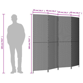 Kamerscherm 4 panelen poly rattan zwart 9