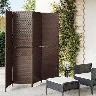 Kamerscherm 4 panelen poly rattan bruin 1