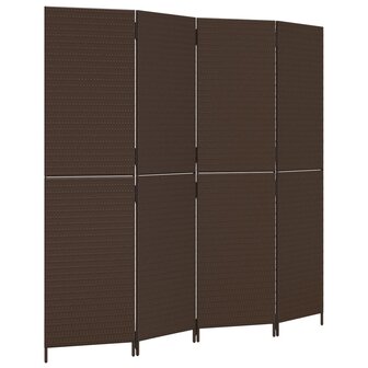 Kamerscherm 4 panelen poly rattan bruin 2