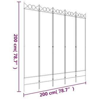 Kamerscherm met 5 panelen 200x200 cm stof wit 8