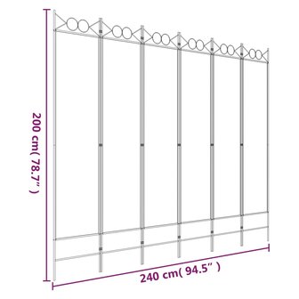 Kamerscherm met 6 panelen 240x200 cm stof wit 8