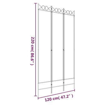 Kamerscherm met 3 panelen 120x220 cm stof wit 8