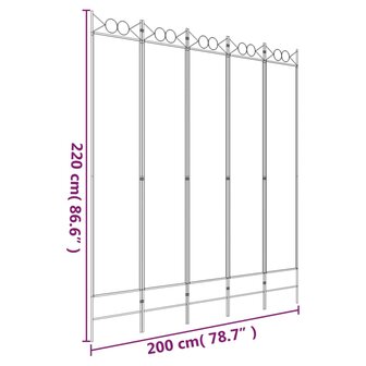 Kamerscherm met 5 panelen 200x220 cm stof wit 8