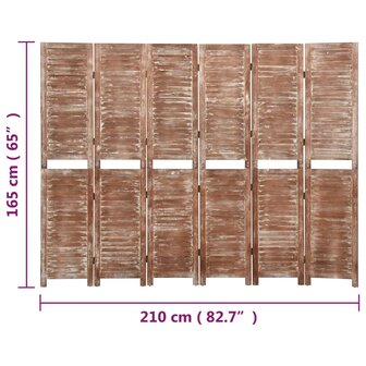 Kamerscherm 6 panelen 210x165 cm massief paulowniahout bruin 7