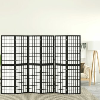 Kamerscherm inklapbaar 6 panelen Japanse stijl 240x170 cm zwart 1