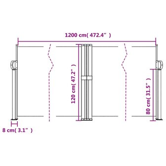 Windscherm uittrekbaar 120x1200 cm cr&egrave;mekleurig 10