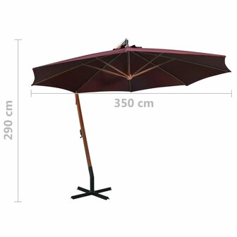 Zweefparasol met paal 3,5x2,9 m massief vurenhout bordeauxrood 9