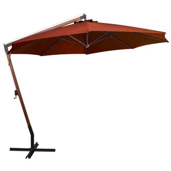 Zweefparasol met paal 3,5x2,9 m massief vurenhout terracotta 2