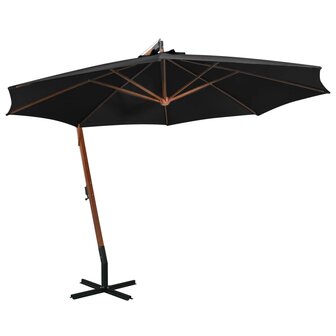 Zweefparasol met paal 3,5x2,9 m massief vurenhout zwart 1