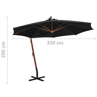 Zweefparasol met paal 3,5x2,9 m massief vurenhout zwart 9