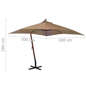 Zweefparasol met paal 3x3 m massief vurenhout taupe 8