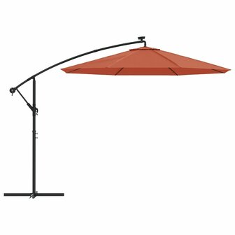 Zweefparasol met LED-verlichting en stalen paal terracotta 3