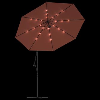 Zweefparasol met LED-verlichting en stalen paal terracotta 5