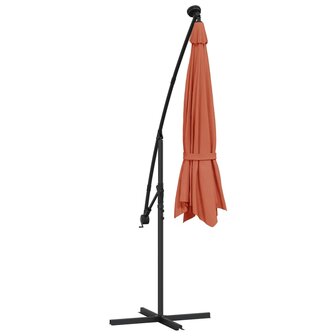 Zweefparasol met LED-verlichting en stalen paal terracotta 7