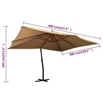 Zweefparasol met houten paal 400x300 cm taupe 8