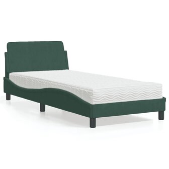 Bed met matras fluweel donkergroen 90x190 cm 1