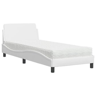 Bed met matras kunstleer wit 90x190 cm 2