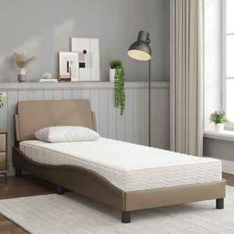 Bed met matras kunstleer cappuccinokleurig 90x190 cm 3