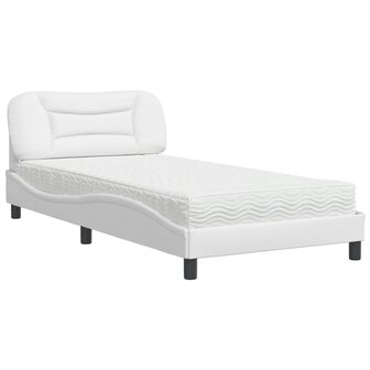 Bed met matras kunstleer wit 100x200 cm 2